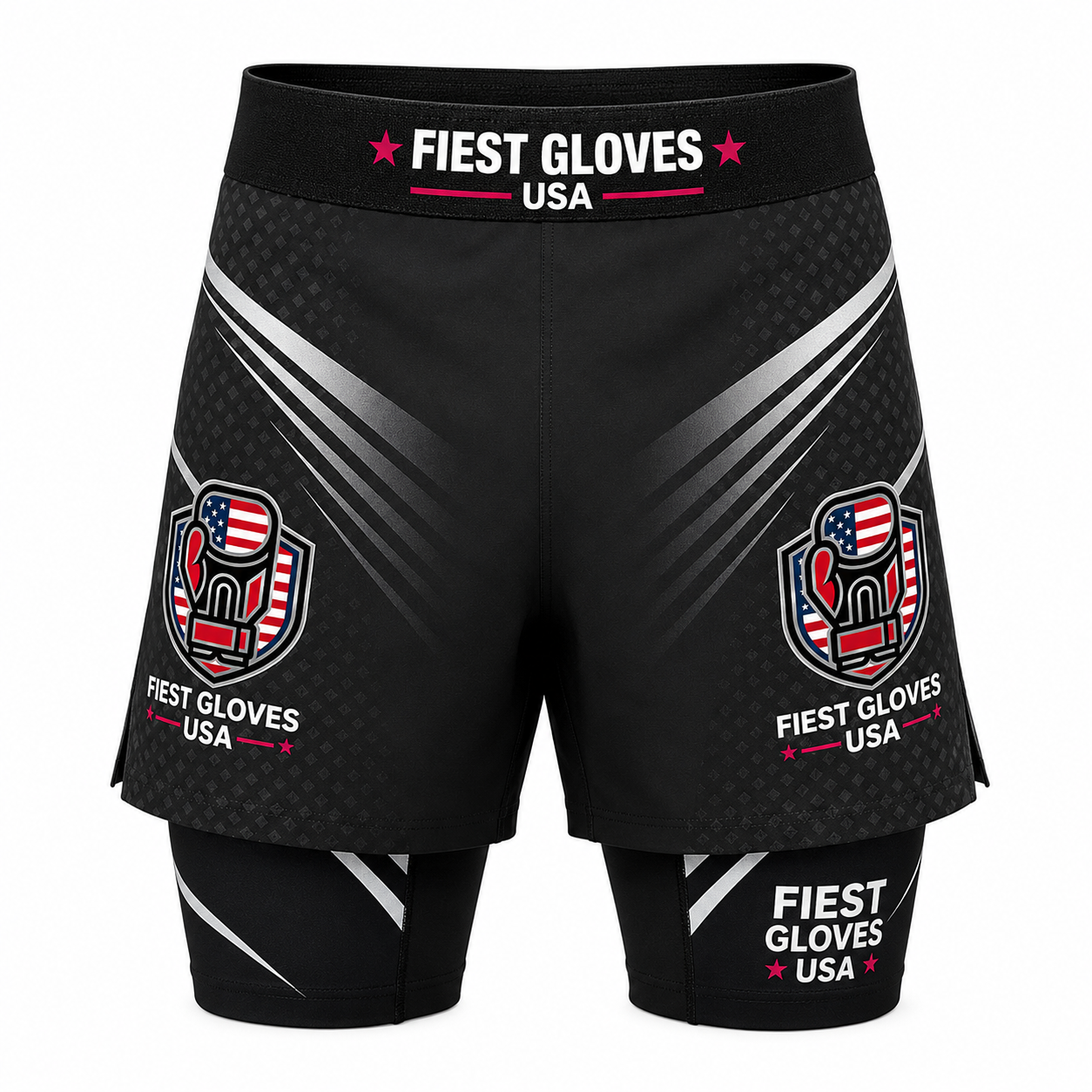 Fiest Gloves USA Dual Performance Muay Thai Shorts – Black/White