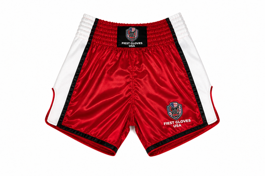 Fiest Gloves USA Elite Slim Fit Muay Thai Shorts – Red/White